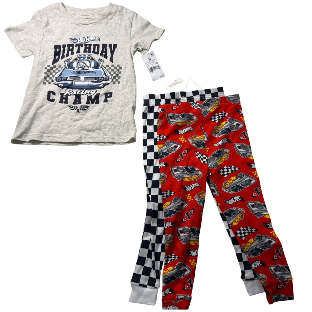 Hot Wheels Birthday Racing Champ Tee and 2 Pajama Pants Boys‎ 3T T-Shirt Pants